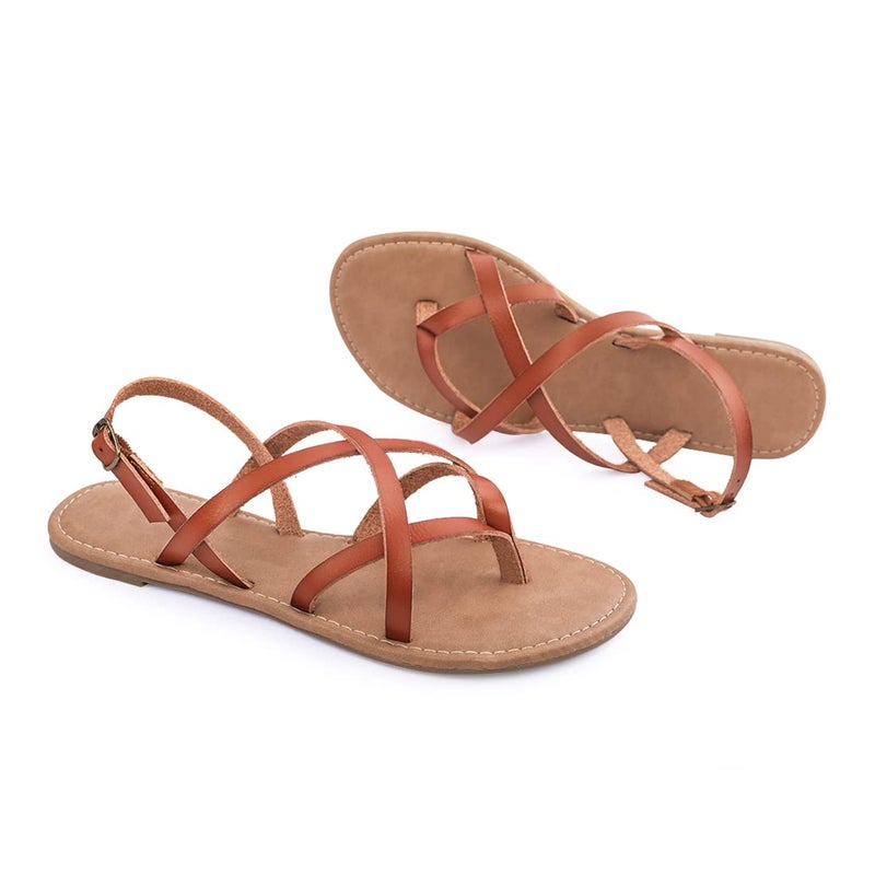 Huayuanwell Women's Gladiator Flat Sandals Fisherman Strappy Sandals Ankle Strap Sandals (9, Brown) - Image 5